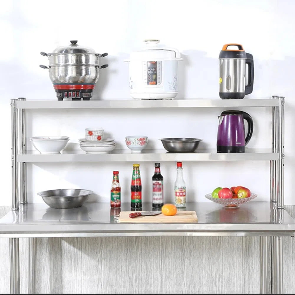 Estantes de acero inoxidable de 2/3 niveles, banco de trabajo portátil de metal y estante de pie para cocina y baño (70 x 30 x 60 cm, 2 capas) - Solución de almacenamiento duradera