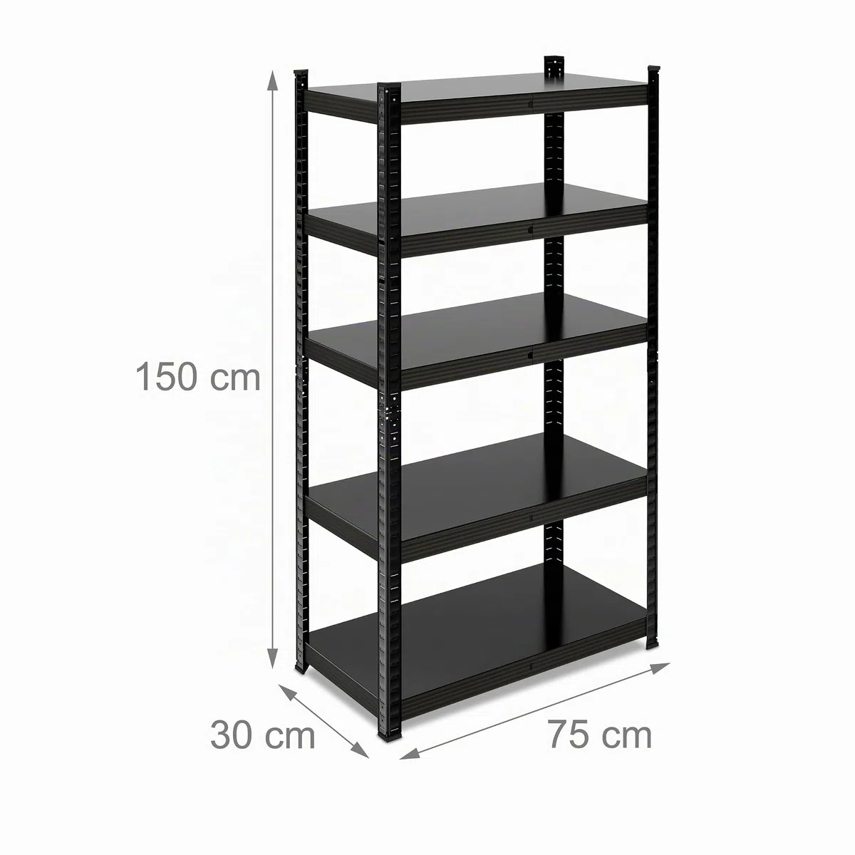 Relaxdays Estantería Metálica, Resiste 875 kg, 5 Baldas, Cargas Pesadas, Sótano, Taller, Acero, 150 x 75 x 30 cm, Negro
