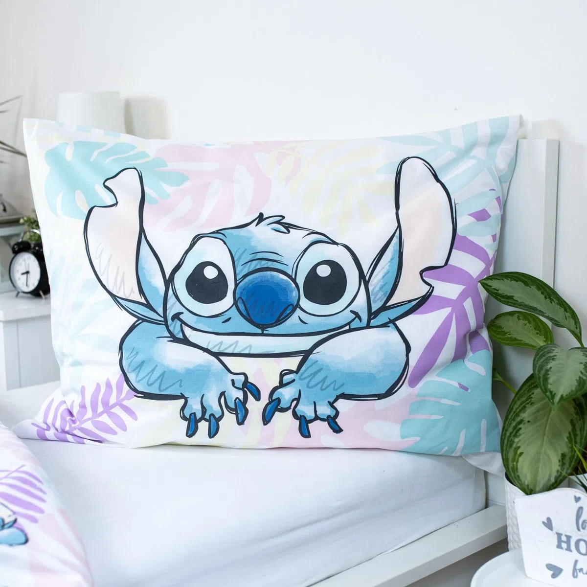 Stitch y Angel Hojas Funda Nórdica Cama 90 140x200 + Funda Almohada 70x90 | Ropa de cama reversible | Algodón natural transpirable Oeko-Tex | Disney Lilo & Stitch | Adolescente | Regalo | Idea regalo