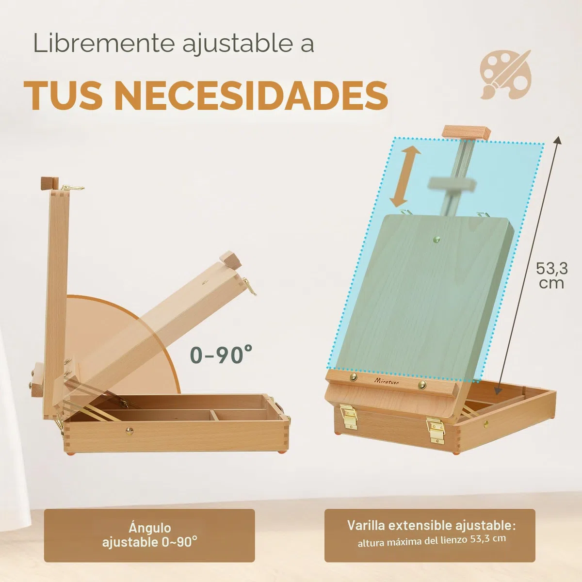 Caballete de mesa, Caja de Caballete de Mesa Portátil de Madera de Haya para Pintura, Ideal para Artistas, Estudiantes y Principiantes