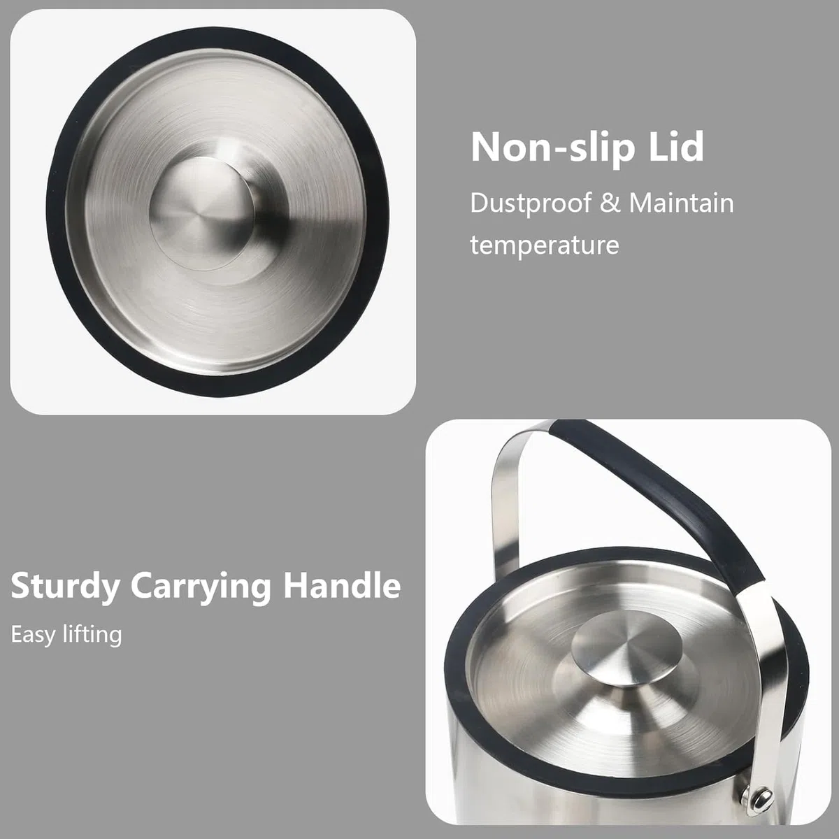 Minnnhua 3L Cubiteras para Hielo Grande Hielera Portátil Cubiteras para Botellas de Doble Pared de Acero Inoxidable Champanera con Tapa Colador Cuchara Hielo Y Pinza para Bar Fiestas de Picnics