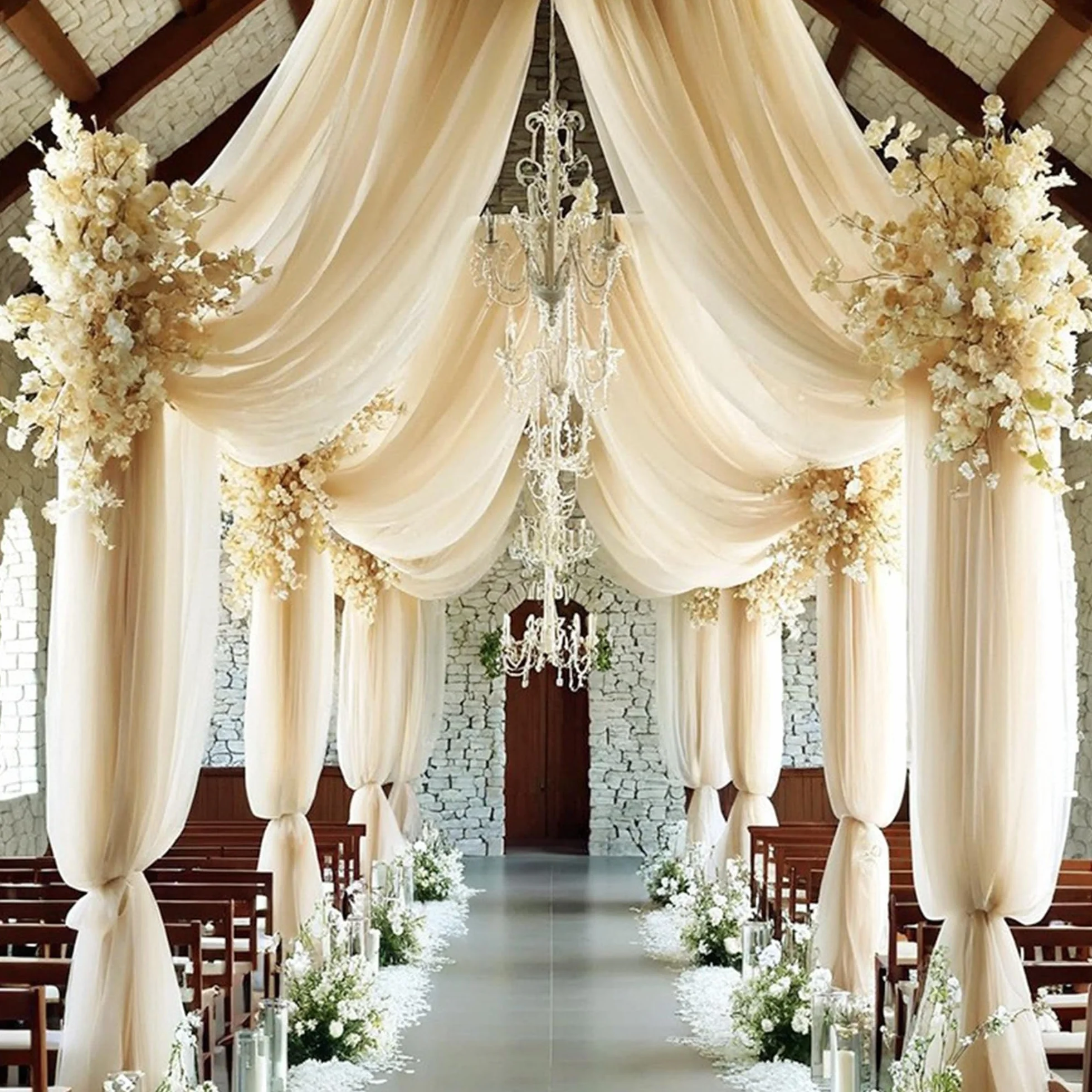 Cortina de Arco de Boda, Cenefa de Boda Cortinas con cenefas, Cenefa Transparente decoración a Mano alzada, Fondo de, para fotografía Fiesta cumpleaños (Marfil, 0,75 x 8 m)