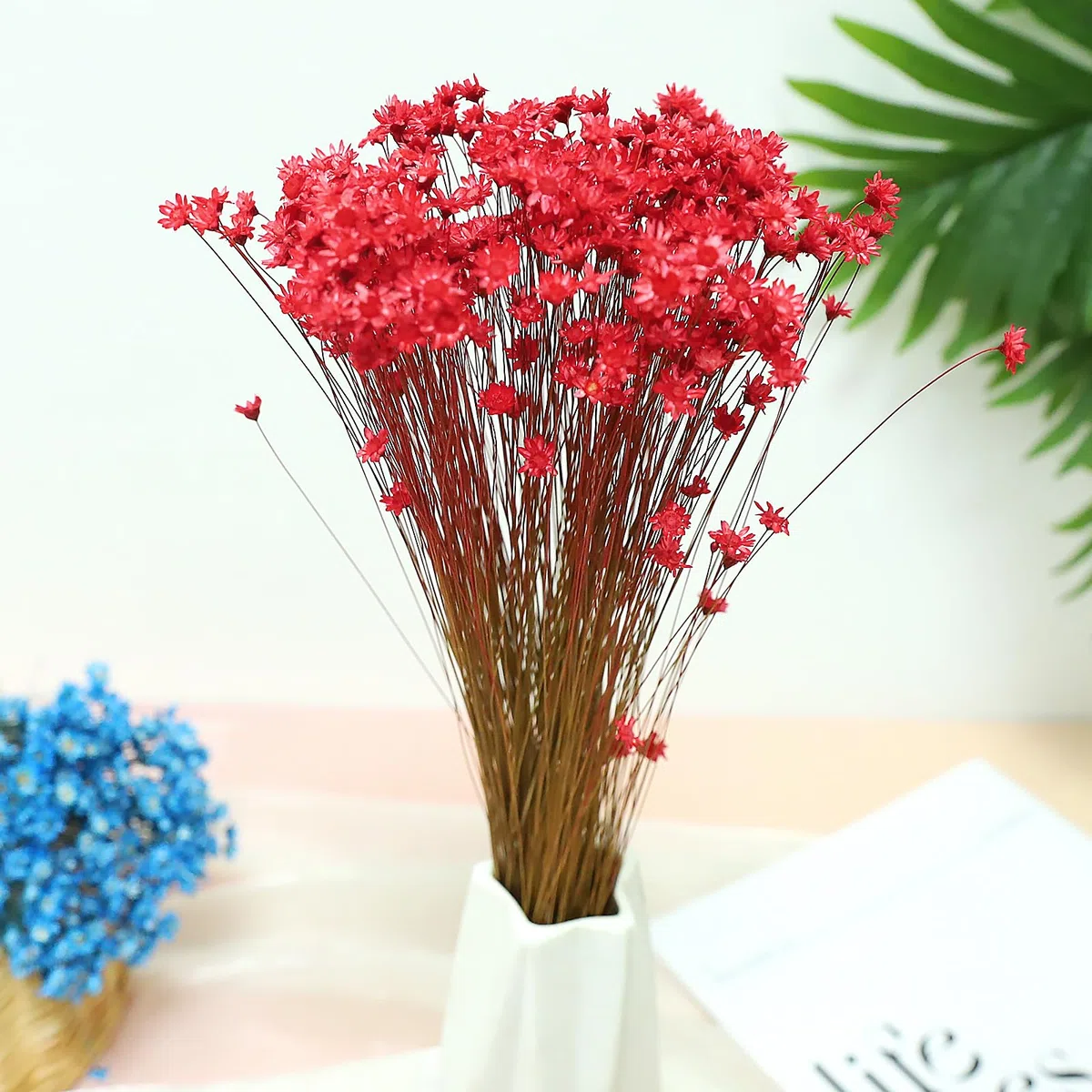 300 Piezas Flores Secas Brasileñas Flores Mini Flores Secas Naranja Flores Naturales de Gypsophila del Hogar Pequeña Estrella Decorativas (Rojo)