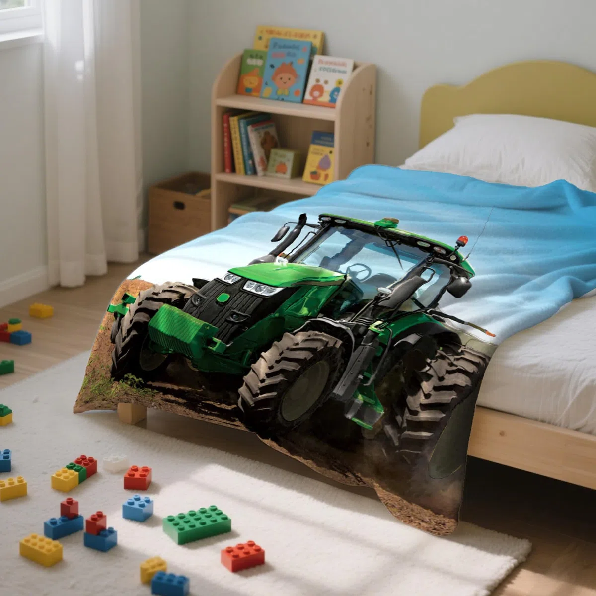 Manta de tractor, manta para niños, manta de franela con temática de granja, manta cálida y mullida para sofá para niños y niñas (tractor azul, 150 x 200 cm)