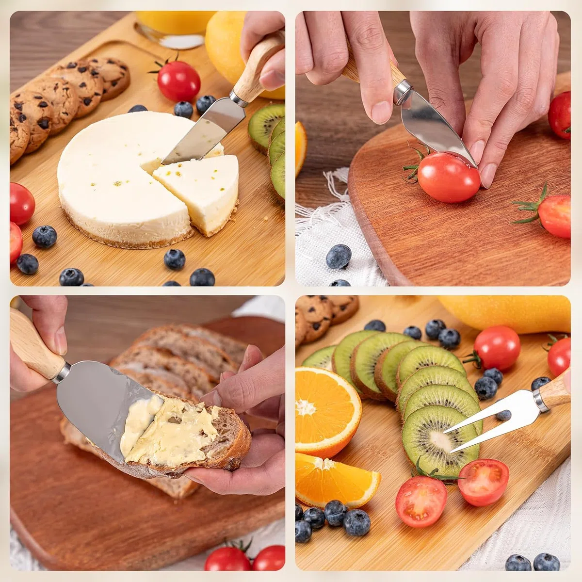 LATERN Juego de Tablas de Queso de Bambú, 35CM x 27CM Bandeja de Madera para Embutidos Tabla de Quesos con 4 Cuchillos para Queso, Set de Regalo Ideal para Navidad Bodas Acción de Gracias Fiesta