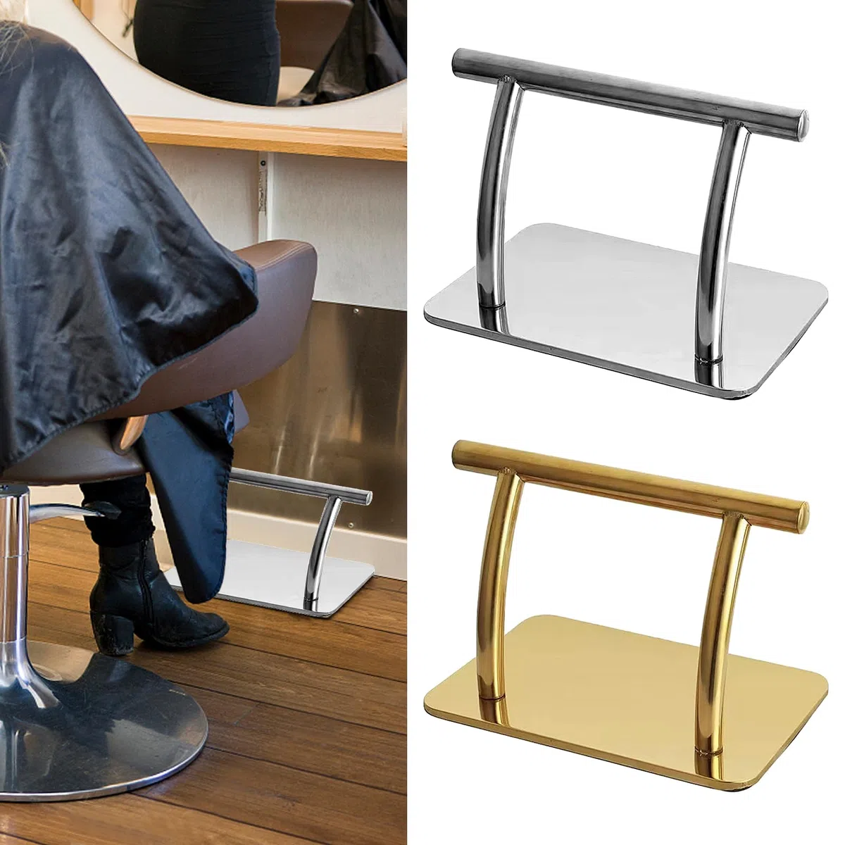 Reposapiés de acero inoxidable, reposapiés profesional móvil, piezas de pedal para peluquería, belleza, spa, masaje de uñas, sillas de salón, 29,8 cm x 18,9 cm x 20 cm (dorado)