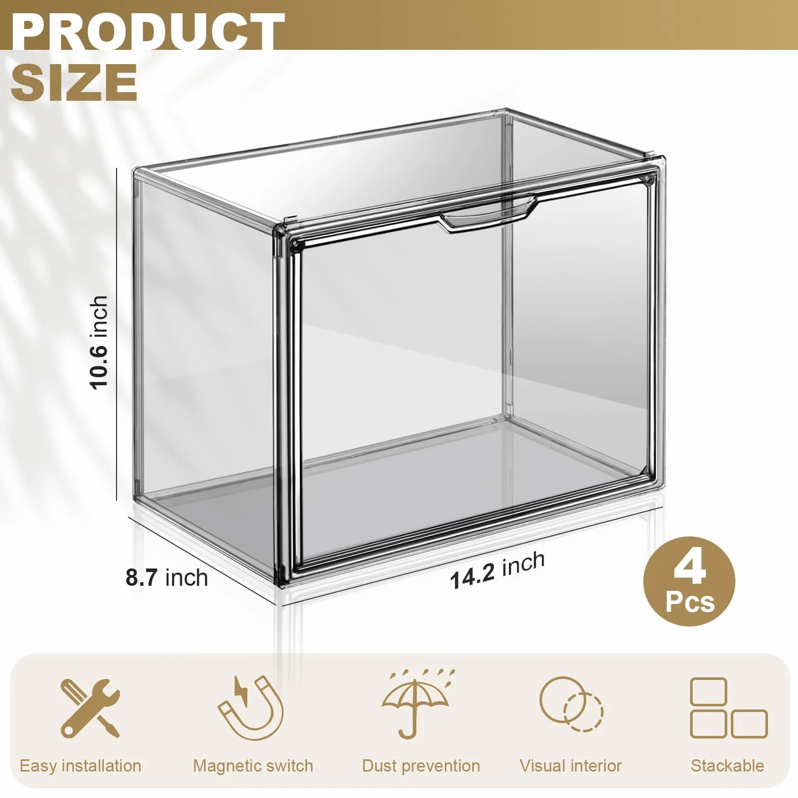 Paquete de 4 organizadores de almacenamiento de bolsos para armario, vitrina acrílica gris transparente para bolso de mano, organizador de almacenamiento apilable con puerta magnética para