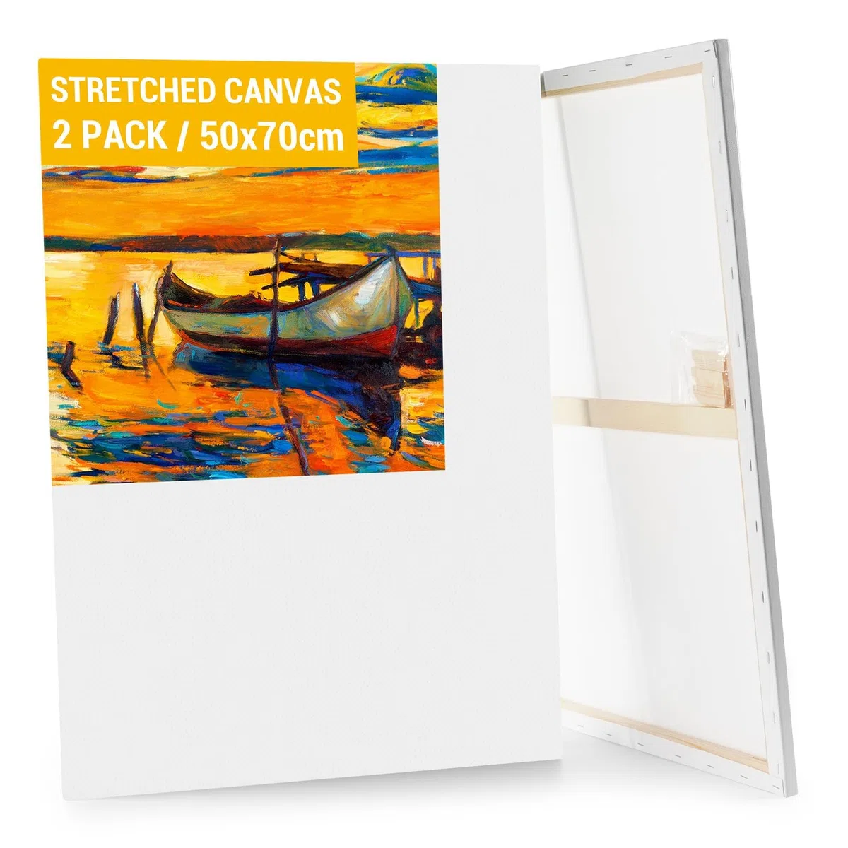 Koncci Lienzos para Pintar, Set de 2 (50x70CM) Algodón sin Ácidos Lienzo con Marco, Canvas para Pintar, Lienzos para Pintura al Acrílico, Oleo, Acuarela, Niños, Principiantes, Artistas