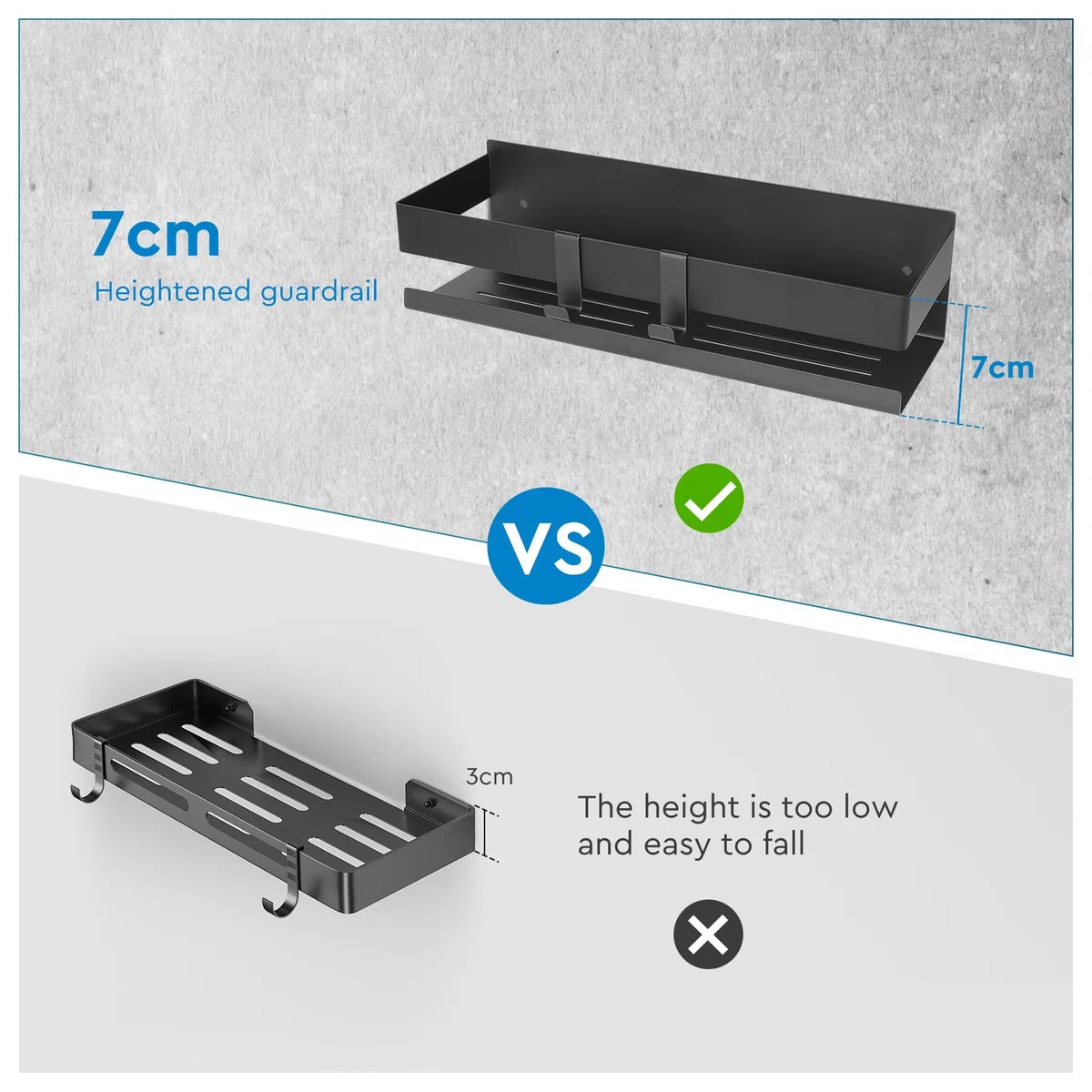 EXLECO Estanteria Baño Pared 30CM Estante Ducha sin Taladro Acero Inoxidable, Cesta da Ducha Autoadhesiva con 2 Ganchos, Repisas Baño Organizador Accesorios para Jabonera Champú y Gel, Negro