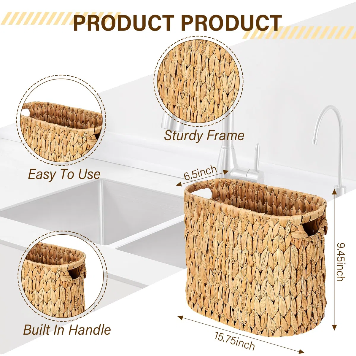 Jacinto de Agua Trenzado, Materiales Naturales Tejidos a Mano, Cesta de Almacenamiento Tejida, Almacenamiento de Papel Higiénico, Organizador de Armario, Cestas de Almacenamiento de Baño