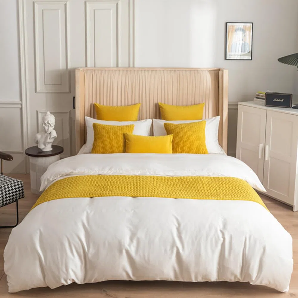 Morbuy Reversible Hotel Corredor de Cama Camino de Cama Bufanda Colcha Funda de Almohada Ropa de Cama Protector Bedroom Cola de Cama Toalla (45x180cm(Corredores de Cama Jacquard),Mostaza Amarilla)