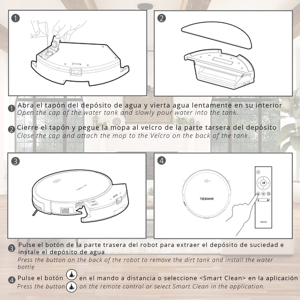 Tesvor Robot Aspirador y fregasuelos M1 Pro Potencia 4000 Pa SUPERPOTENTE, inalámbrico con Mapa de habitación, batería Gran Capacidad 5200 mAh, optimizado, con aplicación para Alexa/Google