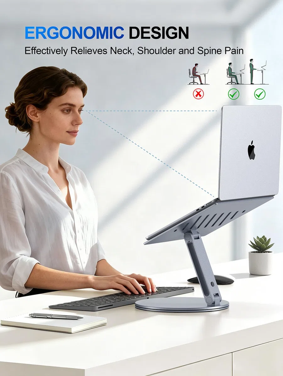 YICOSUN Soporte ergonómico giratorio ajustable para computadora portátil, soporte plegable de aluminio para laptop, elevador portátil para MacBook, Dell, Lenovo, HP, portátiles de 10 a 16 pulgadas