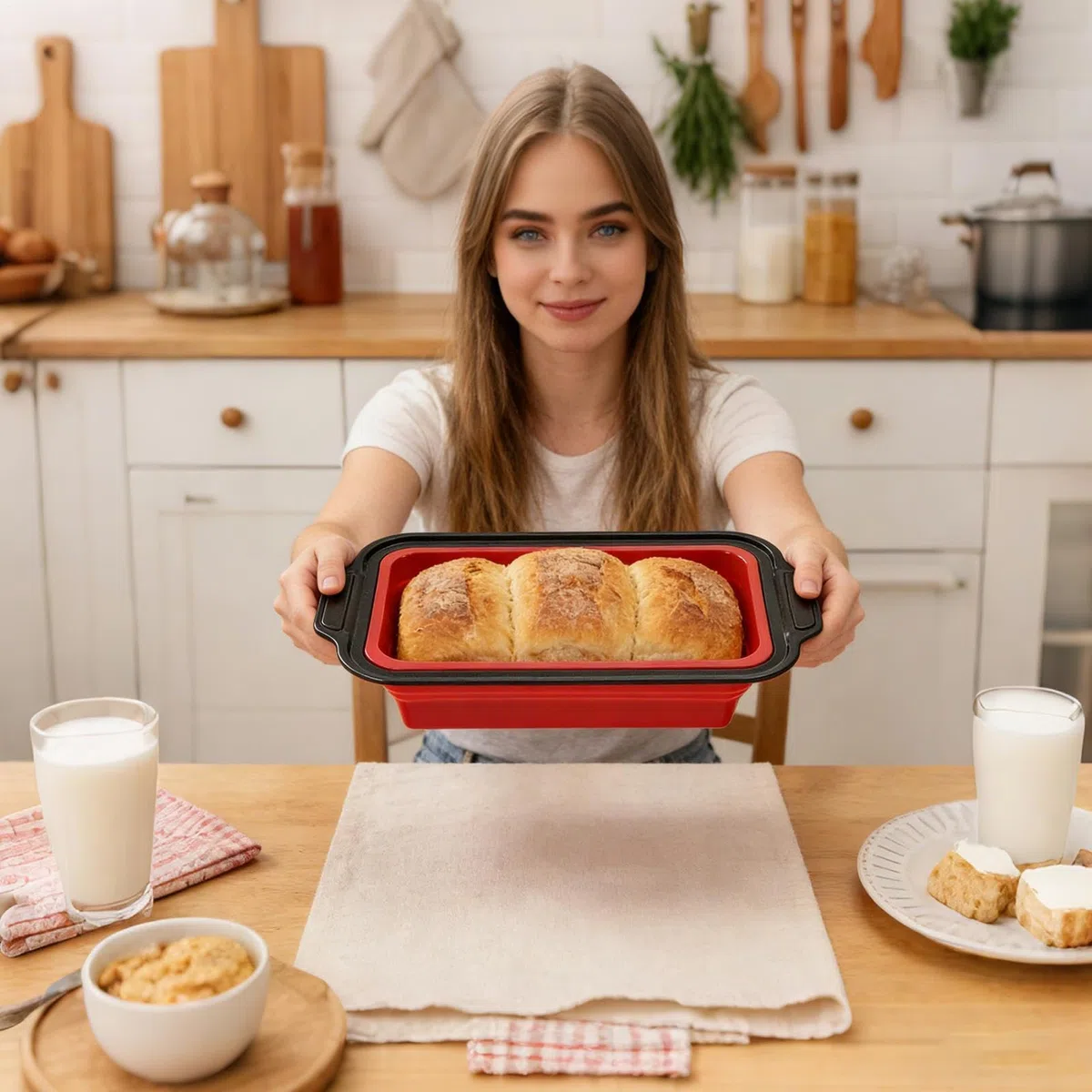 Juego de Moldes de Silicona para Hornear Apilable y Flexible | con Guante, Rasqueta y Cepillo Set Antiadherente para Hornear Para pan, galletas, huevos, horno, tostadora