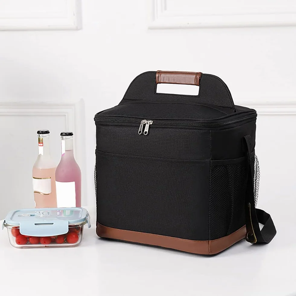 Bolsa isotérmica para el almuerzo, 16 L, portátil, impermeable, para almuerzo, pícnic, con correa para el hombro, doble compartimento para trabajo, escuela, viajes, oficina, azul oscuro