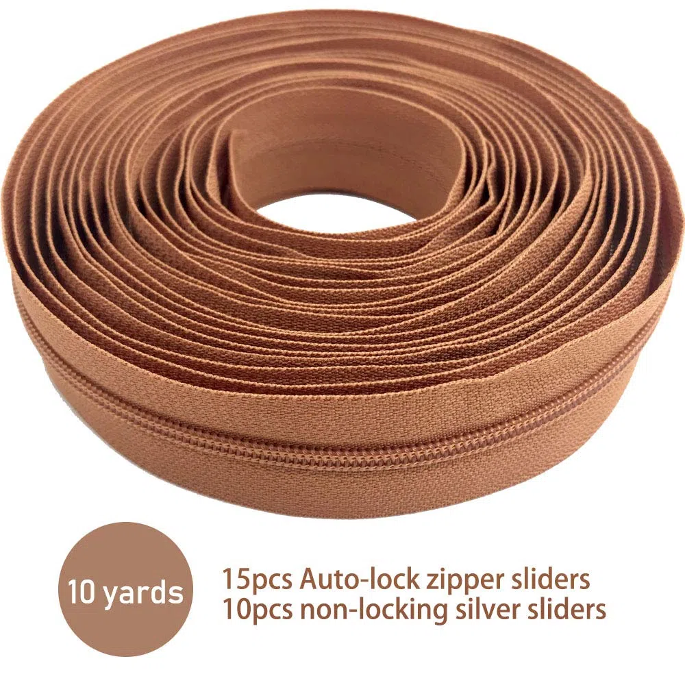 Cremalleras a granel de 10 yardas #3 de nailon largo por yarda con 15 deslizadores de cremallera de bloqueo automático y 10 tiradores plateados para coser bolsas de manualidades (#3 blanco)