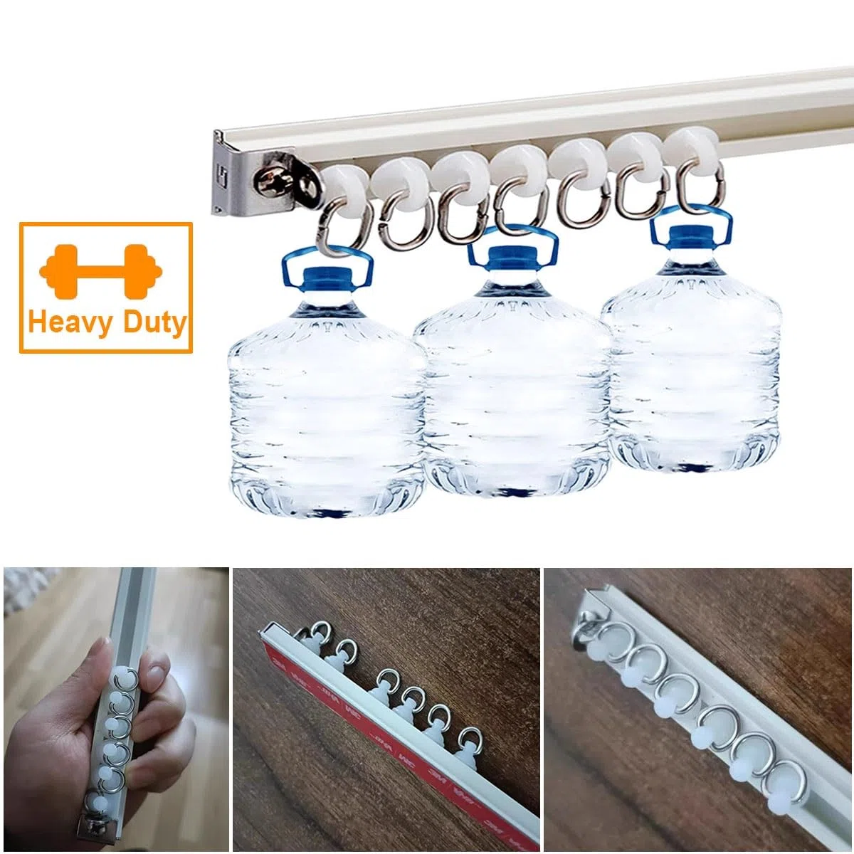 Riel autoadhesivo para rieles deslizantes de 40 a 500 cm, sin necesidad de taladrar, montaje en techo/pared, incluye Hoo Color C, tamaño 3,5 m