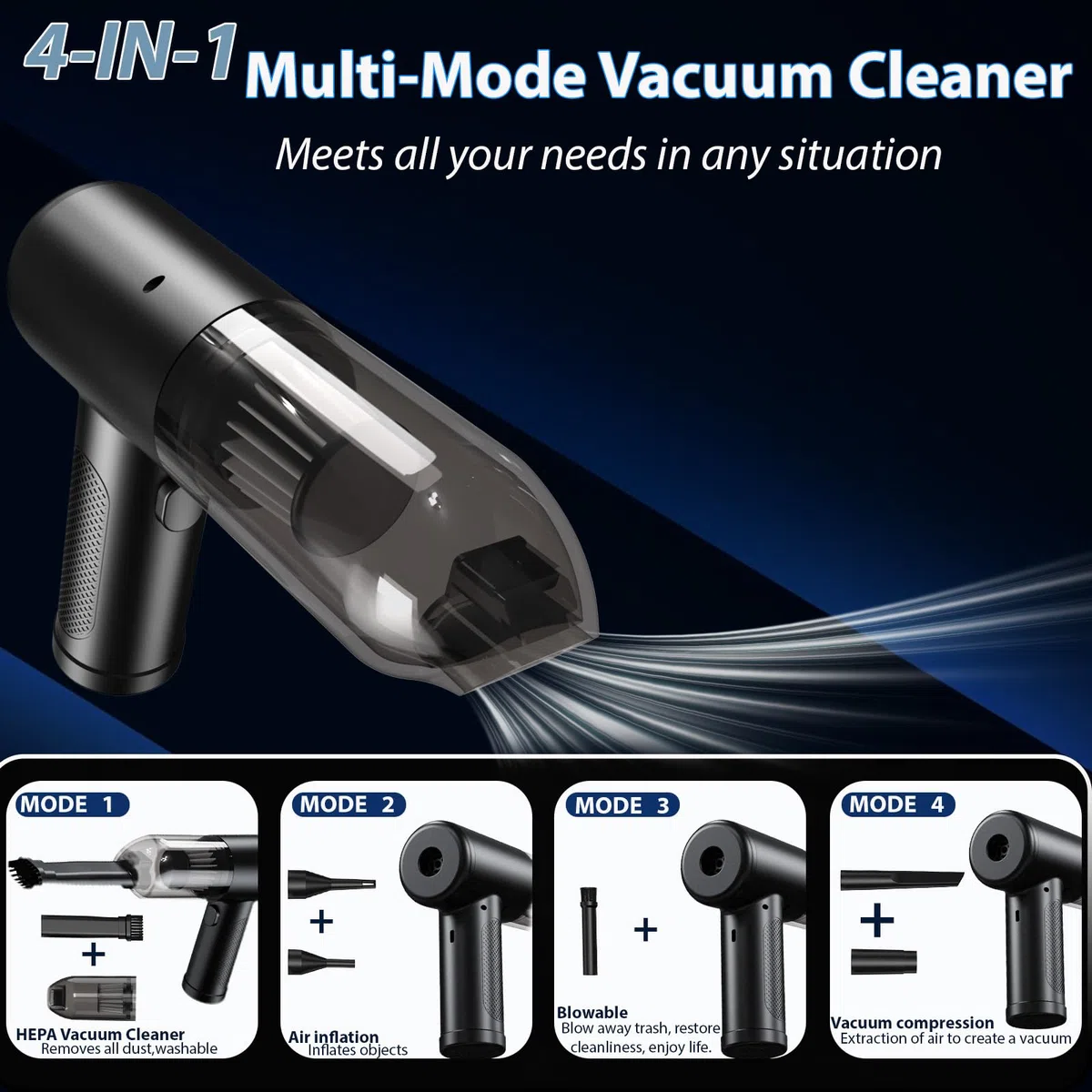 2026 Aspiradora de Mano,22000PA Aspiradora Mini 4 en 1 Sin Cable, Autovaciado con un Solo Botón y, 3 Niveles de Succión Motor sin Escobillas, para el/HogarPelos/Animales/Cocina (Negro)