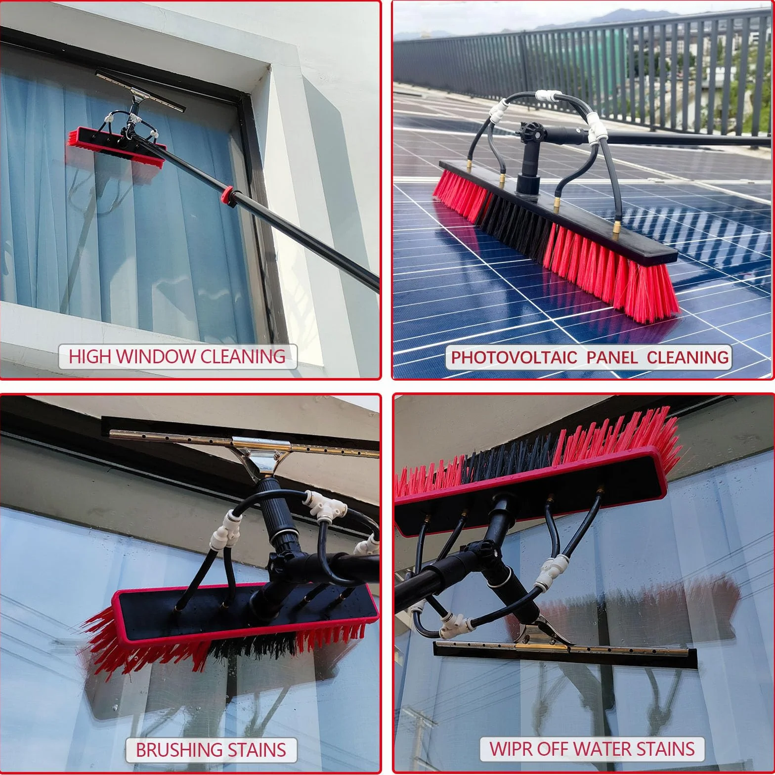 Genérico Cepillo telescópico para Ventanas (3,6-12 m), Mango Extensible con alimentación de Agua y ángulo Ajustable, escobilla de Goma y dispensador de jabón, Conector de Manguera común par