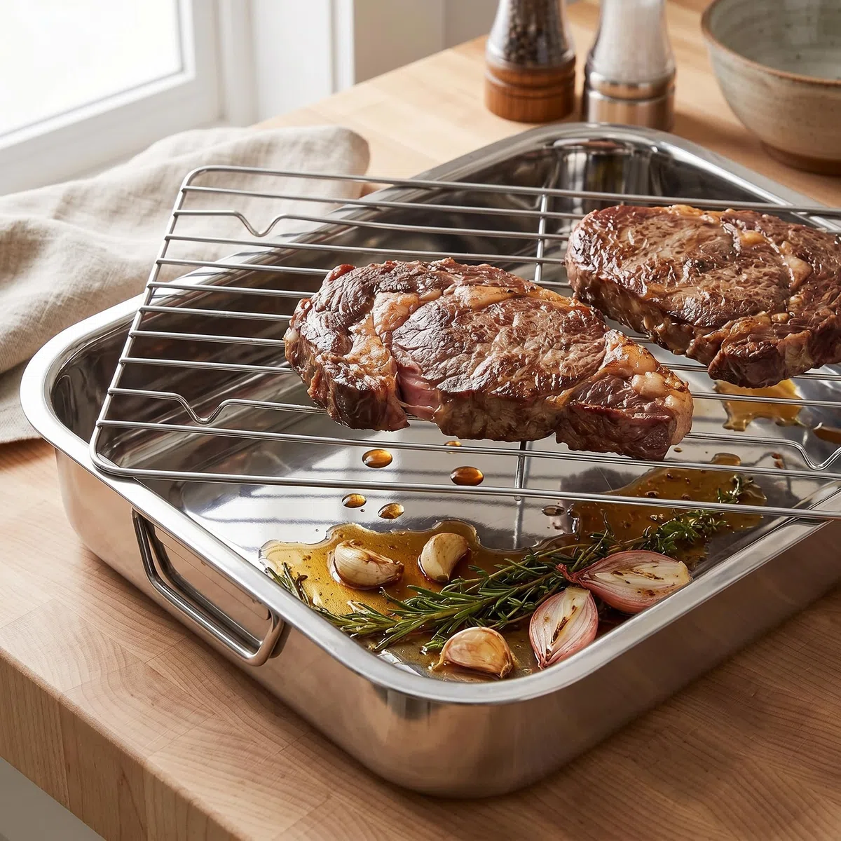 Menax - Bandeja Horno Universal Acero Inoxidable - Fuente para Horno con Rejilla - Bandejas Acero Inoxidable para Horno - Rustidera de Horno con Rejilla Inox - 40 cm