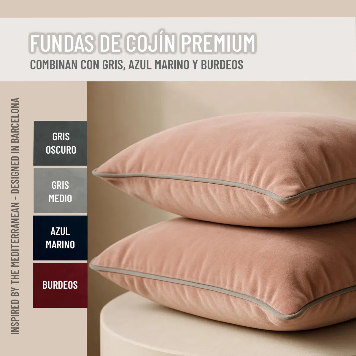 Set de 2 Fundas Cojín Terciopelo 30x50 cm – Cojines Decorativos sofá Cama salón. Funda cojín con Ribete. Relleno no Incluido. (Rosa y Gris)