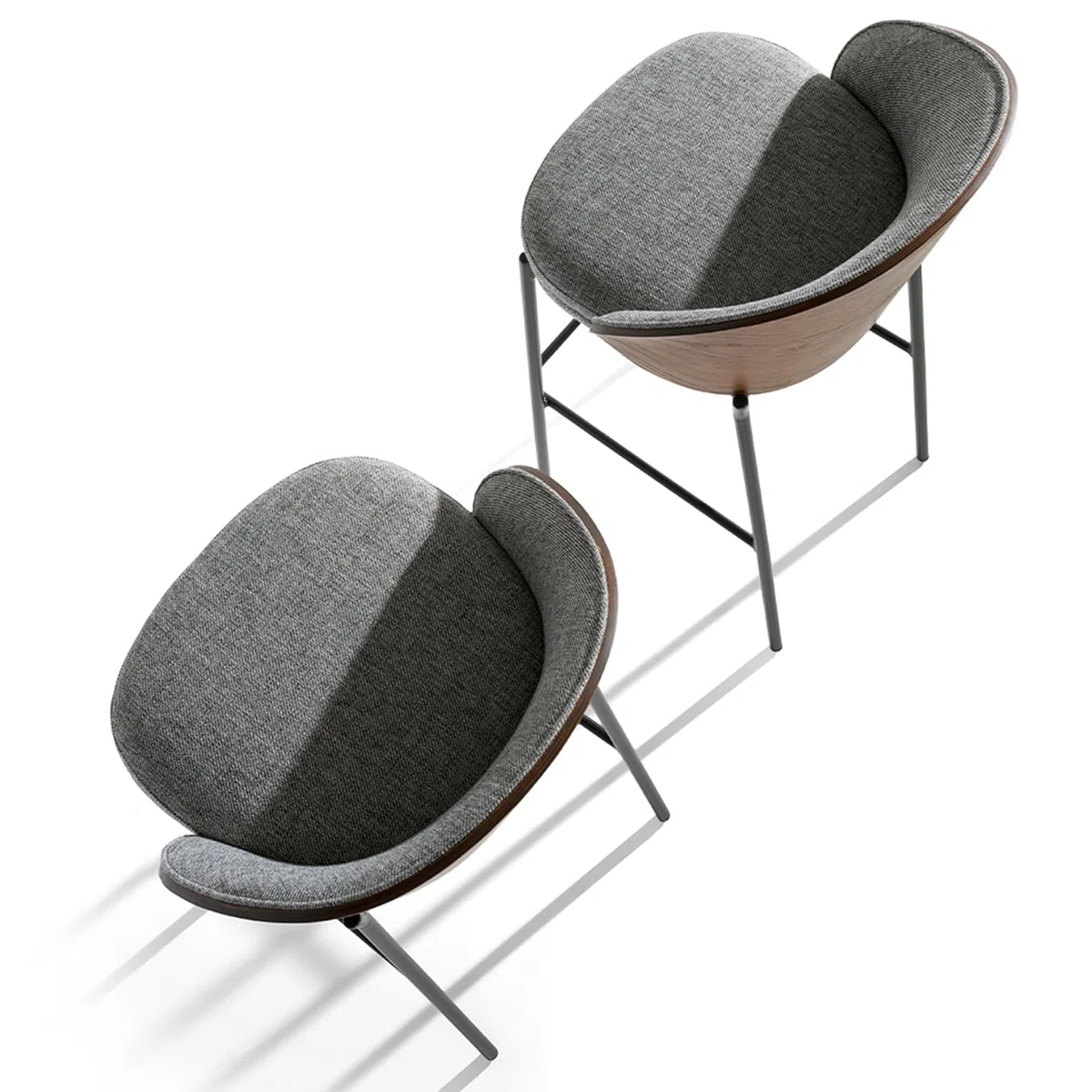 Ángel Cerdá- Taburete Alto Tela Gris y Madera Nogal - Patas de Acero Inoxidable Negro - Diseño Moderno y Elegante - Taburetes Altos de Cocina - Mueble Cocina - Sillas Cocina - 53 x 51 x 98 cm
