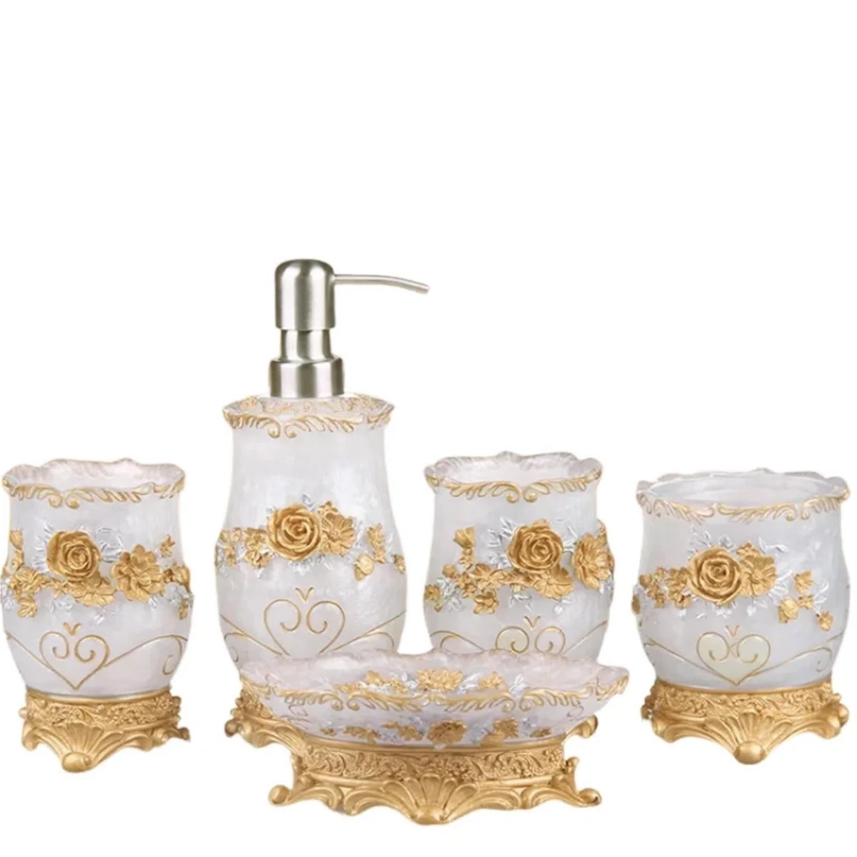Dispensador de Jabon Juego de baño Resina for el hogar, dispensador jabón, Soporte for Cepillo Dientes, Taza, Plato, Bandeja, Papelera, Almacenamiento(White)