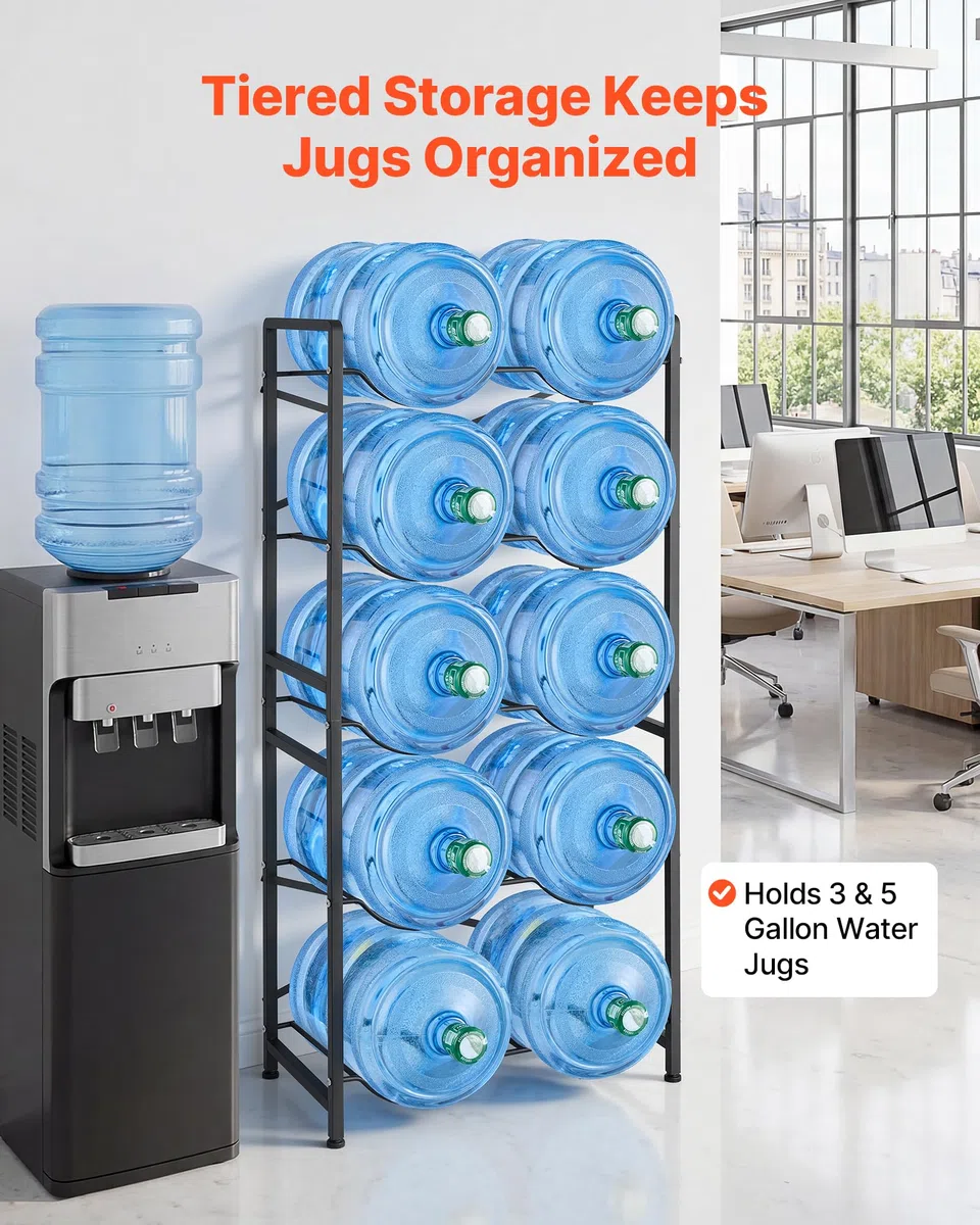 VEVOR Estante para Garrafas de Agua, Soporte para Botellas Grandes de Agua, Estantería Metálica de 5 Niveles para 10 Jarras de 11 L y 19 L, Organizador de Almacenamiento para Oficina Comedor Salón