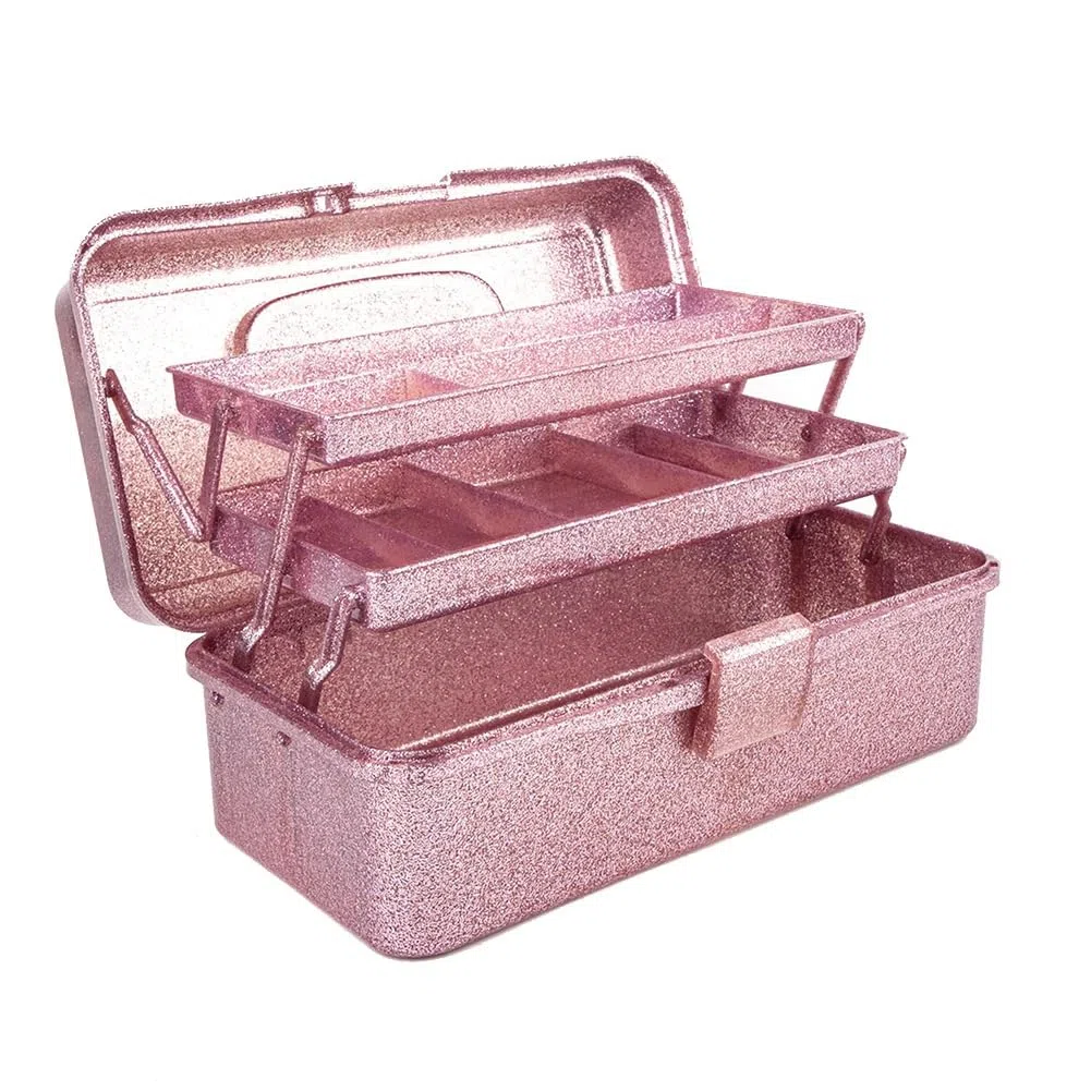 Caja de Almacenamiento de Herramientas para Manualidades y Color Rosa Brillante, Caja de Herramientas de Transporte Apilable de 3, Caja de Costura, Organizador para Arte