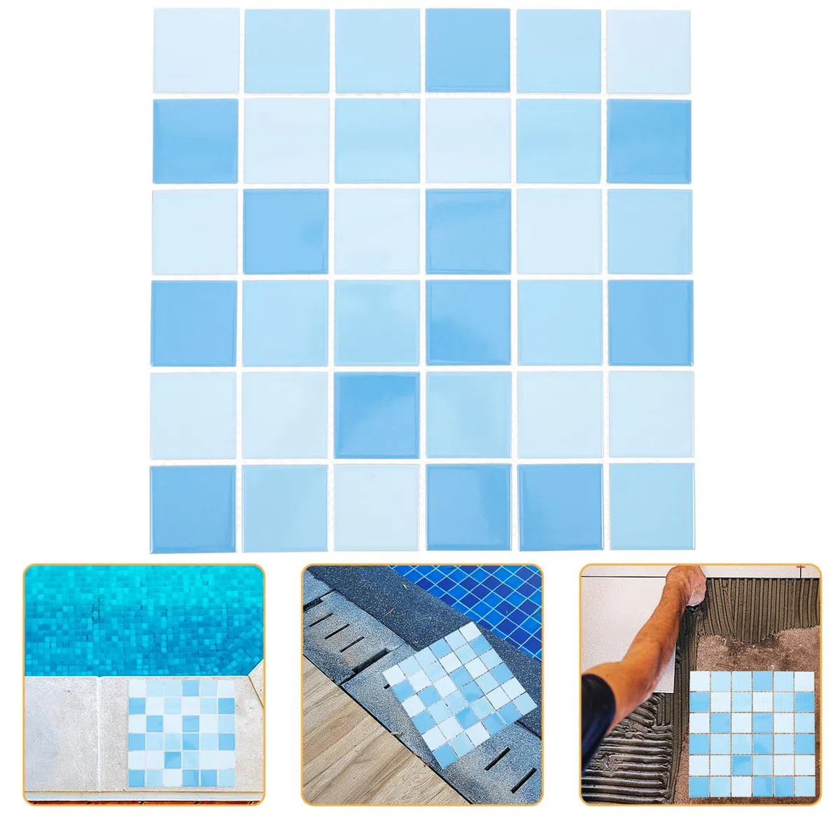 Levemolo 36 azulejos decorativos de cerámica para piso de piscina, mosaico duradero para fondo del hogar, fácil de incrustar, azulejos azules brillantes para reparación de baño y spa