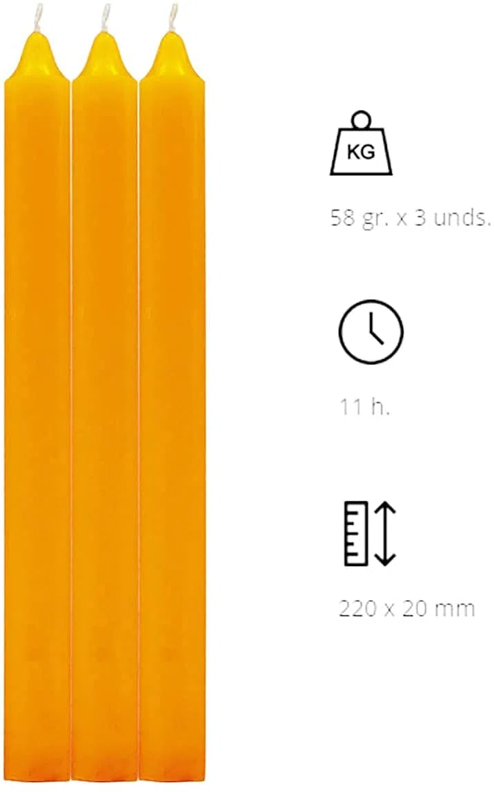 Besch 24 Velas Cilíndricas 100% parafina y mecha de algodón puro sin perfume (Naranja, 24 22cm)