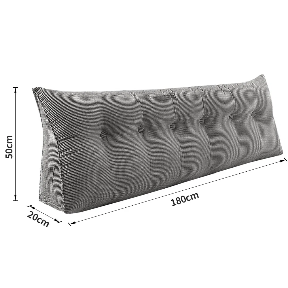OHMG - Cojín grande para cabecera de cama, XXL, cojín de respaldo gris, cojín de lectura, cojín de apoyo lumbar, respaldo de tamaño, travesaño de posicionamiento suave, 180 x 50 x 20 cm