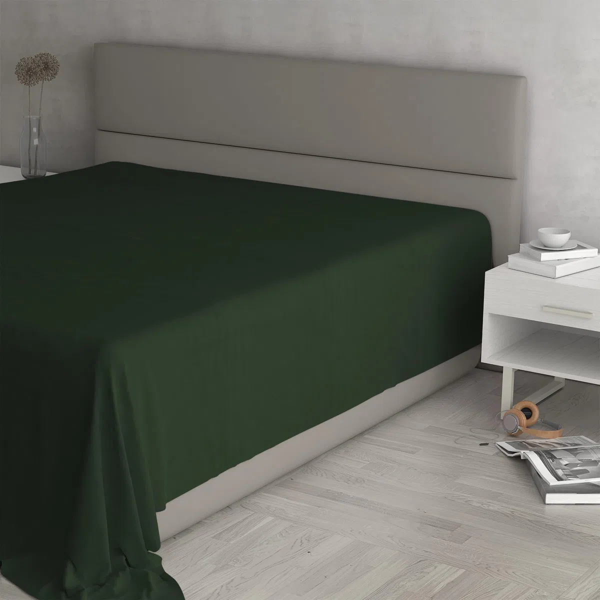 MAX Color - Sábana encimera, 100% algodón, Color Liso, Verde Oliva, Matrimonio Maxi 270 x 300 cm