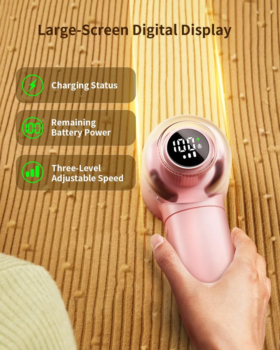Afeitadora de tela con cepillo para pelusas, afeitadora grande con pantalla digital, removedor de pelusas de 3 velocidades con cuchillas de 6 hojas, afeitadora eléctrica para quitar bolitas para ropa,