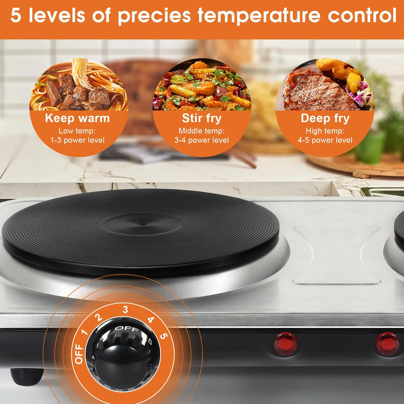 Cocina Eléctrica Portátil, Uten Hornillo Eléctrica Portátil 2 Fuegos, Temperatura Ajustable, Fácil de Limpiar, Ideal para Uso en la Cocina y Camping, 2000 W