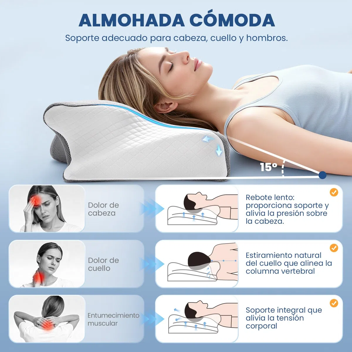 A-Pce Almohada Cervicales y Cuello, Almohada Ergonómica de Espuma Viscoelástica, para Aliviar Dolores de Cuello, Hombro y Espalda, Ideal para Dormir de Lado, Boca Arriba y Boca Abajo, Gris-Blanco