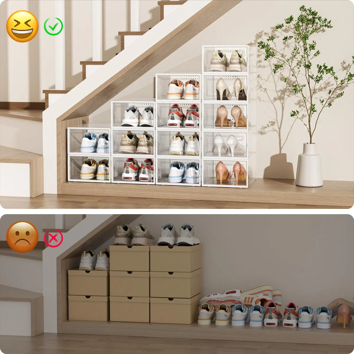 Caja de zapatos – 12 cajas de almacenamiento de zapatos, organizador de zapatos apilable de plástico transparente, zapatero con puertas para mujeres/hombres, almacenamiento de zapatos para Reino Unido