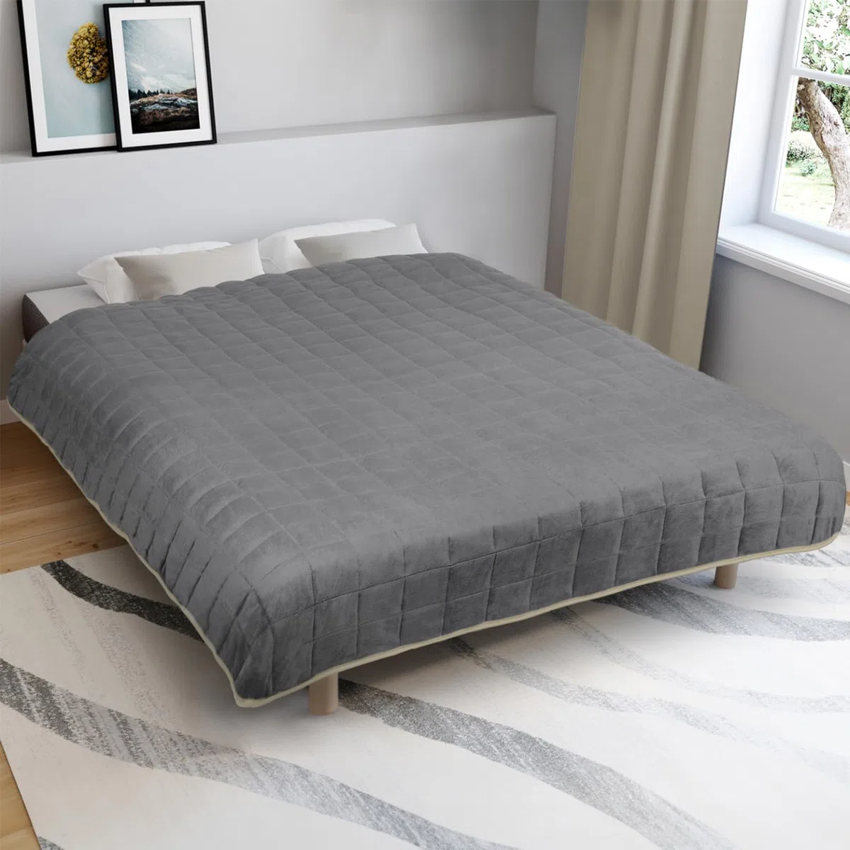 IDMarket Celeste - Manta pesada (150 x 200 cm, bicolor, gris y crema 7 kg)