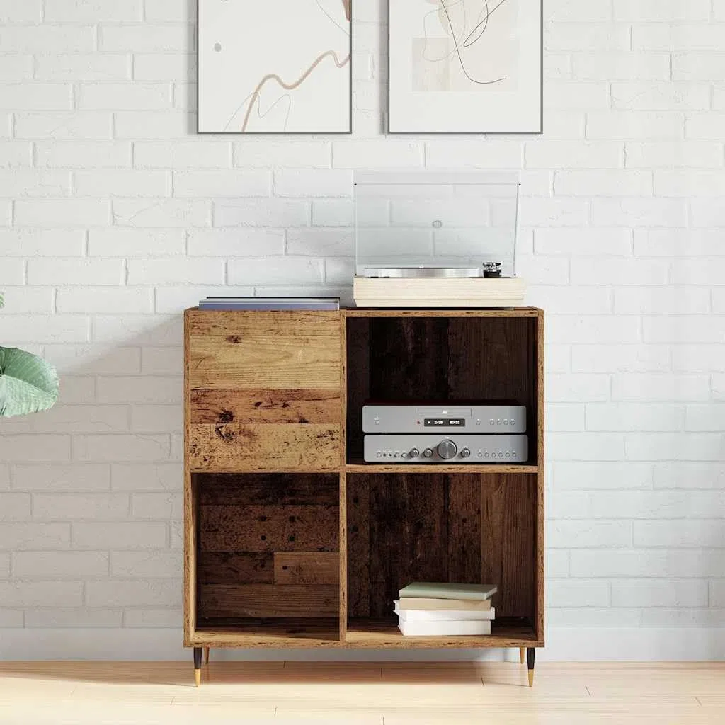 Armario para discos de vinilo de madera vieja, 85 x 38 x 89 cm, con 4 estantes, almacenamiento de medios industriales para salón y oficina, ahorro de espacio, almacenamiento de CD y DVD