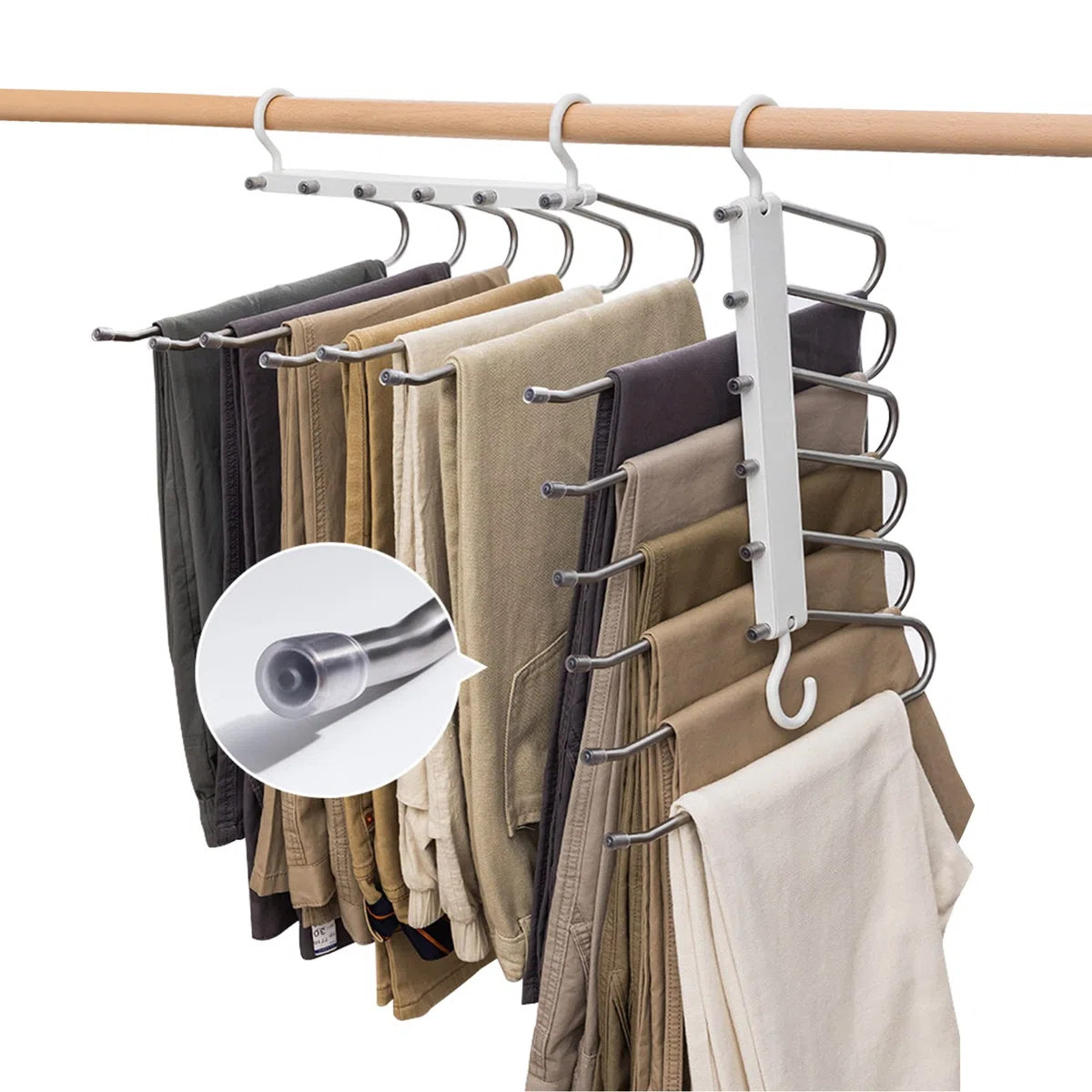 Perchas para Pantalones, 2 Piezas Perchas de Armario de Ahorro de Espacio 6 En 1, Percha de Acero Inoxidable Plegable para Hombres y Mujeres Vaqueros, Leggings, Faldas, Toallas