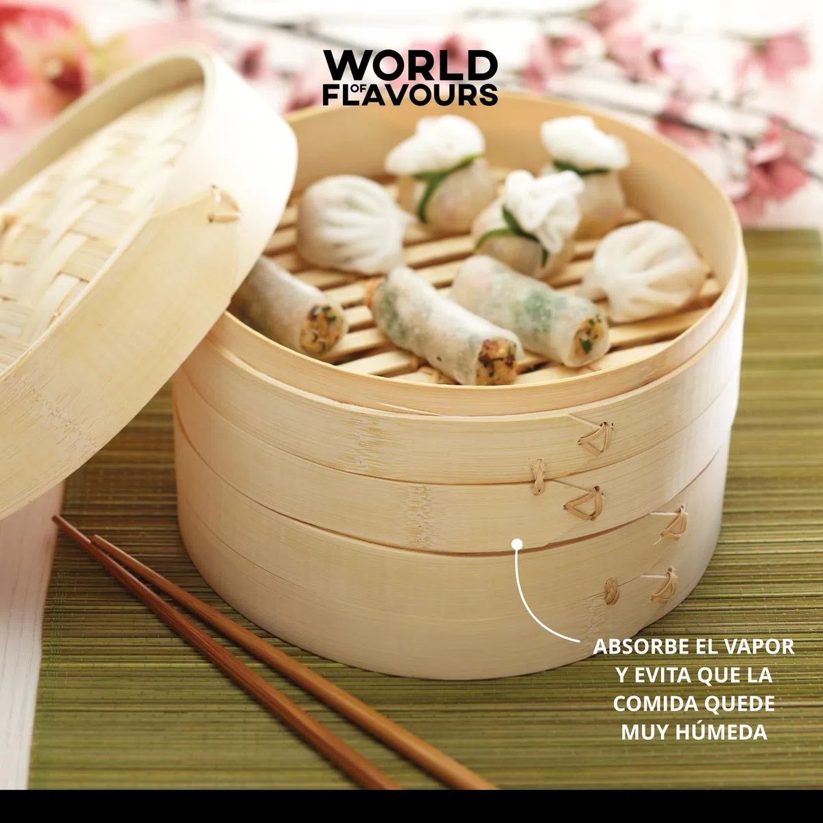 KitchenCraft: World of Flavours – Vaporera de Bambú de 2 Pisos, Color Beige, 20 cm