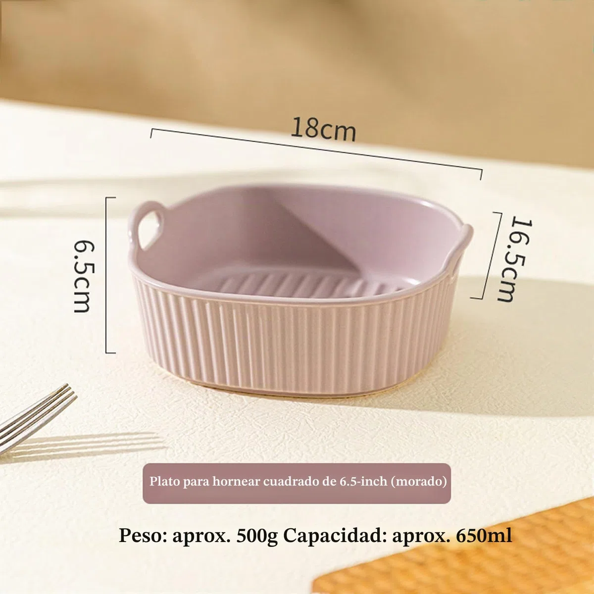 Fuente para horno de cerámica, cazuela para freidora de aire caliente, cazuelas cuadradas, molde redondo esmaltado multicolor, moldes con asas para freidora para lasaña, patatas fritas, sopa (blanco