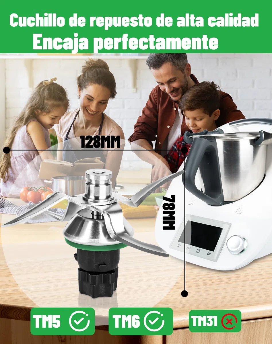 Cuchilla TM5 Cuchillas para Thermomix TM5 TM6 Cuchillos de Repuesto con Junta para Vorwerk Thermomix TM5 Cuchilla de repuesto de Acero Inoxidable Acessório & Recambio para Bimby TM5 TM6 Robot