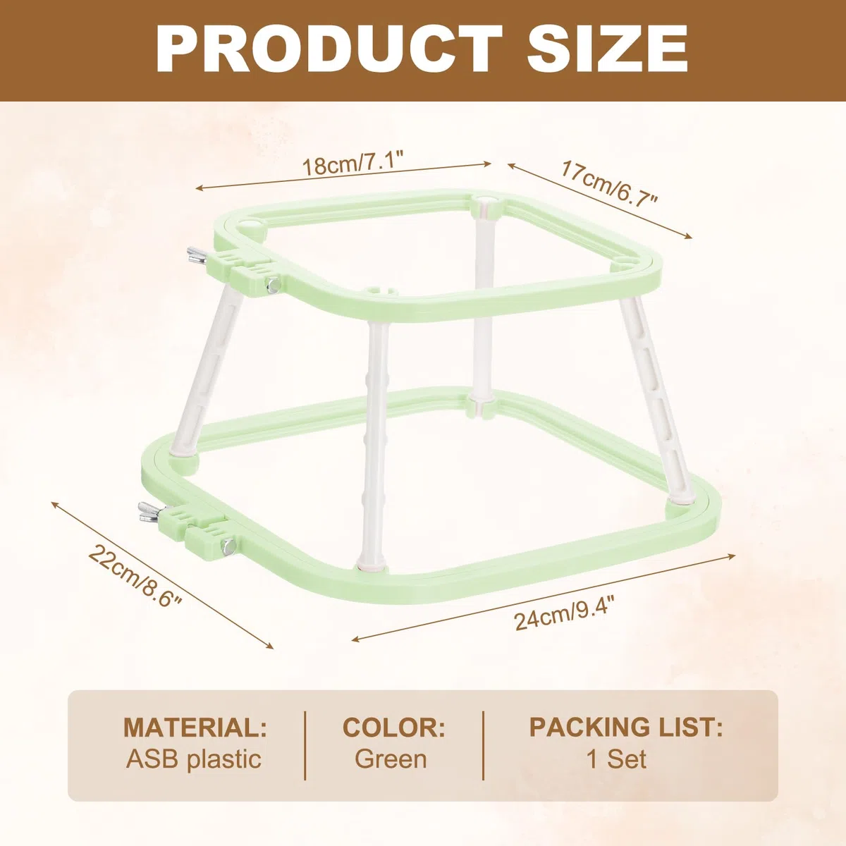 PATIKIL Bastidor De Bordado Cuadrado De 7.1" X 6.7", Soporte Ajustable De Plástico ABS Para Bordado Sin Manos Con 2 Niveles, Marco Para Punzón De Aguja Y Manualidades De Costura, Verde