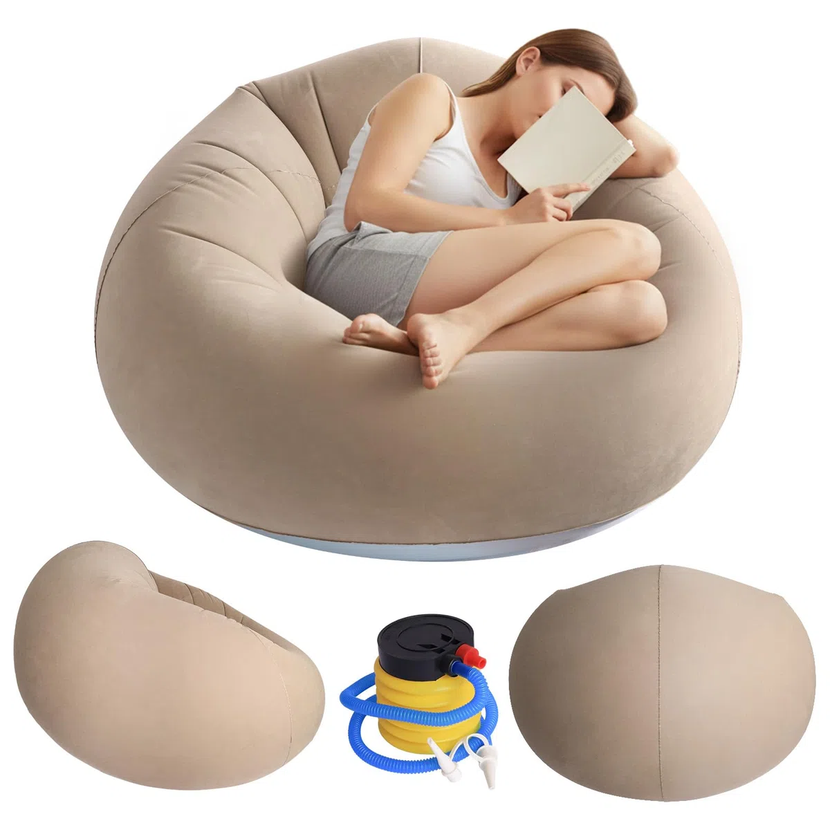 Silla Sofá Inflable, Puf Hinchable con una Bomba, Asiento Hinchable Tumbona Gaming, Sofá de Aire para Dormitorio, portátil, Plegable, para Camping, jardín, Playa, Interior y Exterior