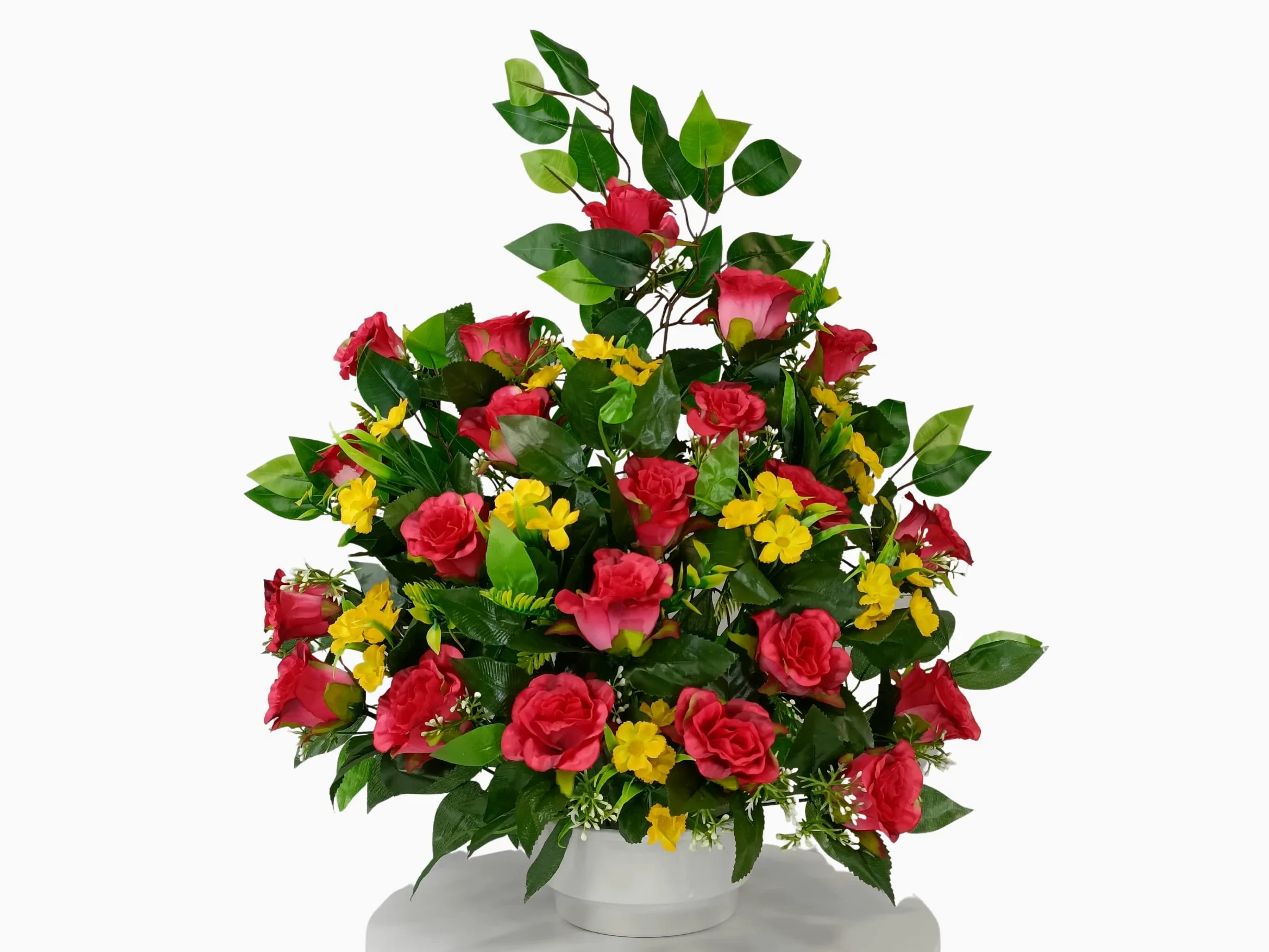 DRW Centro de Flores Artificiales para Cementerio Iglesias Bodas Centro de Flores para los Santos Rosa y Amarillo 75x55 cm