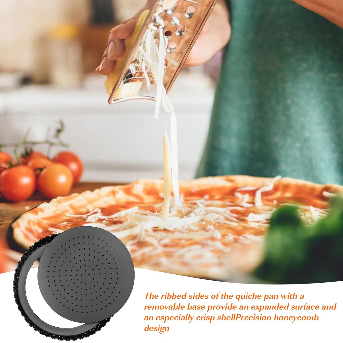 Molde para quiche de 9 pulgadas con base extraíble, bandeja para hornear pizza, molde redondo para tarta con revestimiento antiadherente y orificios de ventilación, moldes para quiche - negro