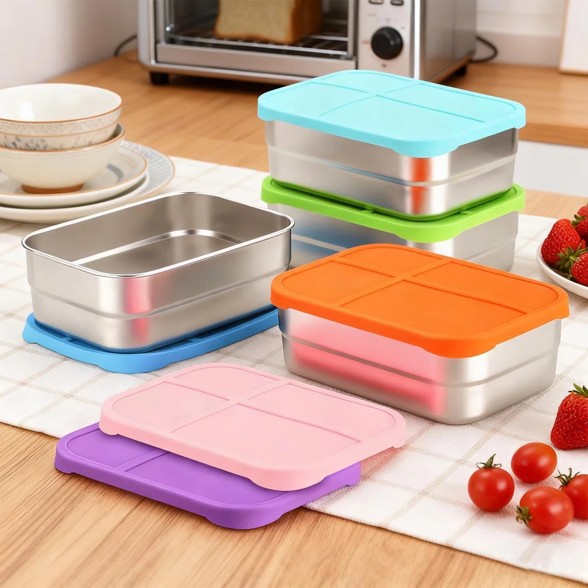 Contenedores De Comida De Acero Inoxidable 720ml Para Comidas Y Aperitivos | Apilable Para Alimentos Contenedor de Snack Portátil con Tapa de Silicona para Escuela, Viaje, Picnic, Deportes y Almue