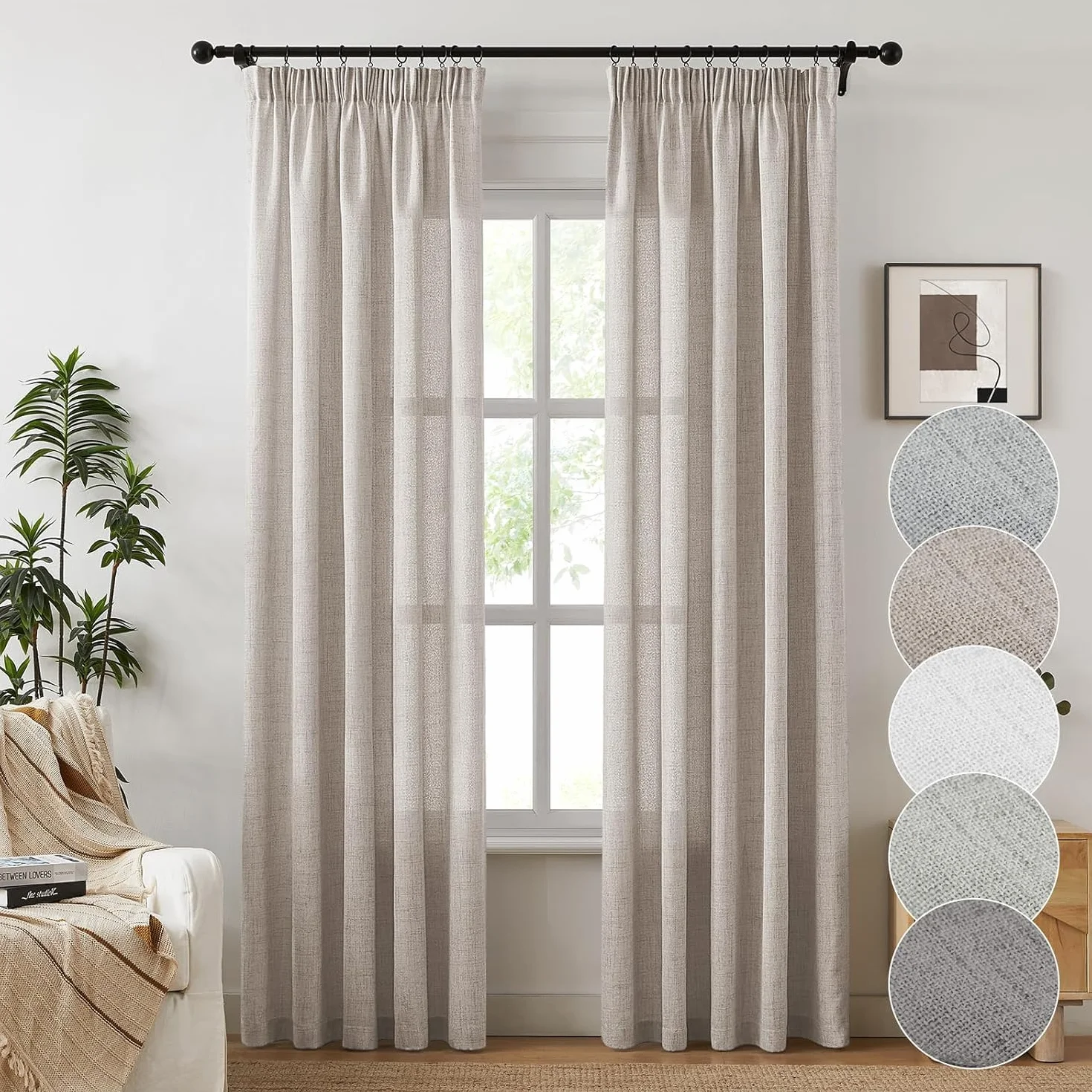 Melodieux Cortinas Visillos Beige para Salón Cortinas Dormitorio 2 Piezas, 140x225cm
