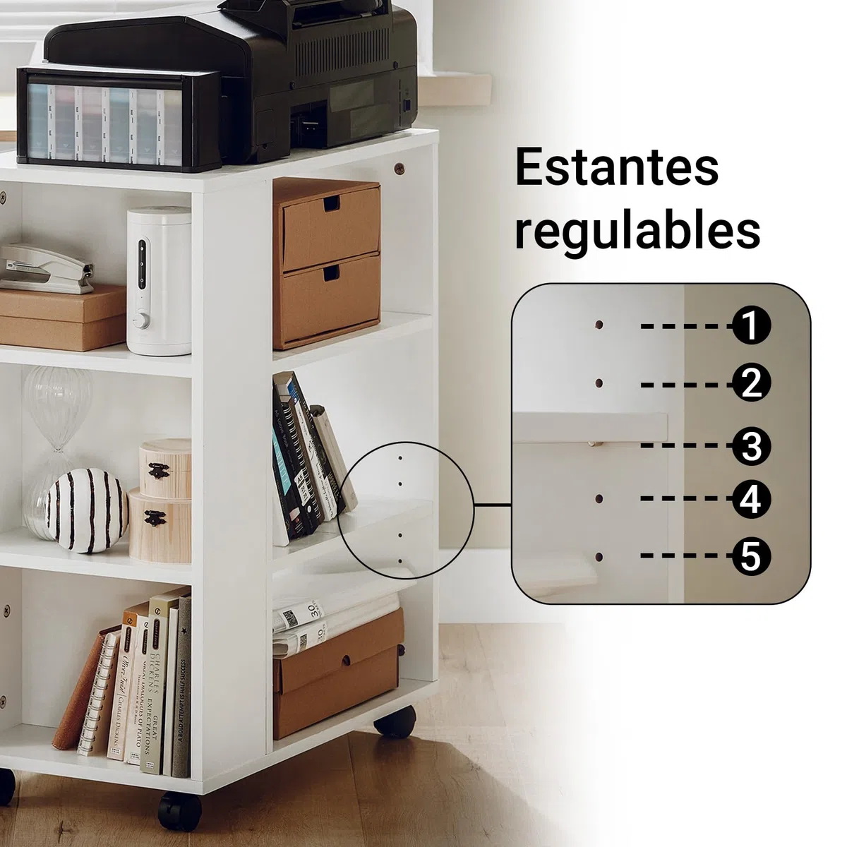 SoBuy Mueble Impresora Mesa para Impresora con Ruedas Cajonera Oficina con 6 Compartimentos Abiertos Mueble Archivador Armario Oficina Blanco 60x35x75cm FBT68-W